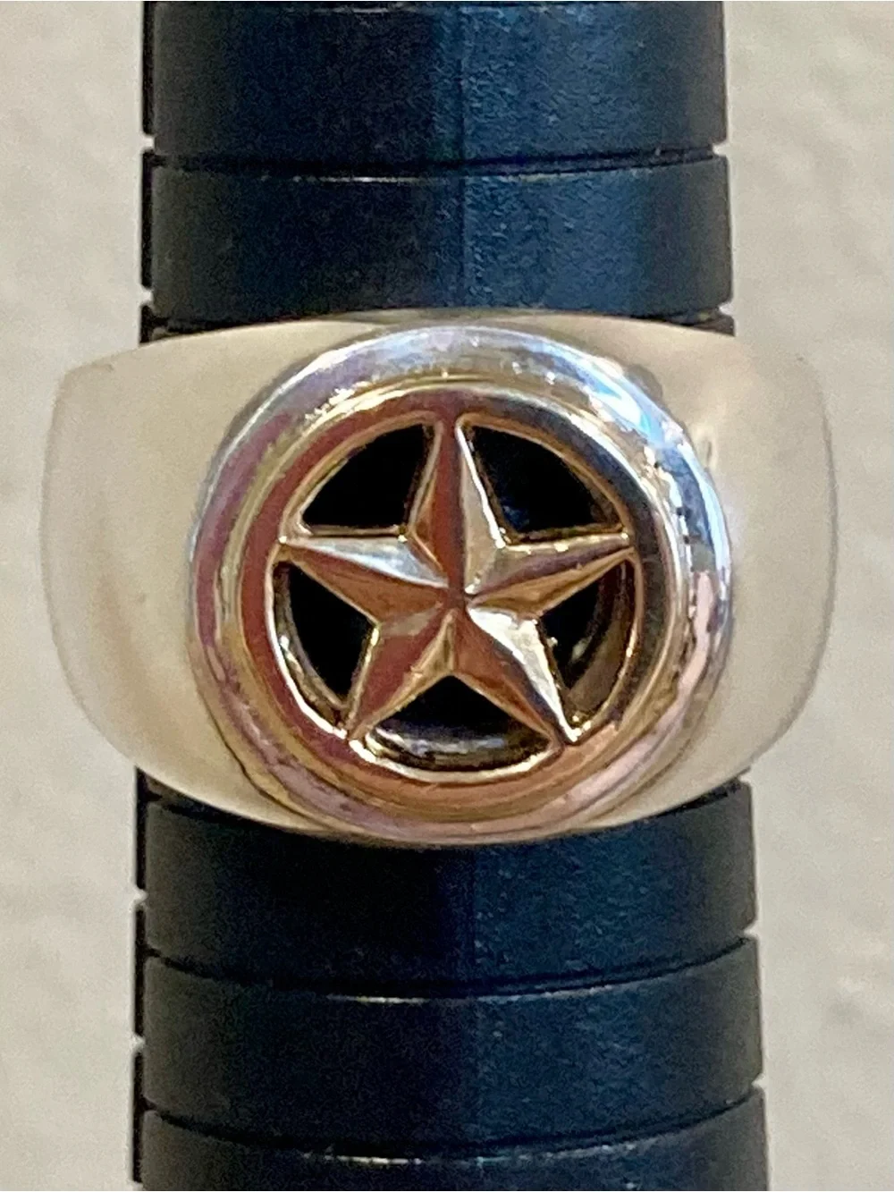 Sterling Silver & 14K Gold Lone Star Signet Ring Size 9.25 19 Grams